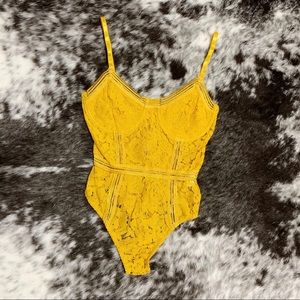 Lace Cutout Bodysuit (mustard)